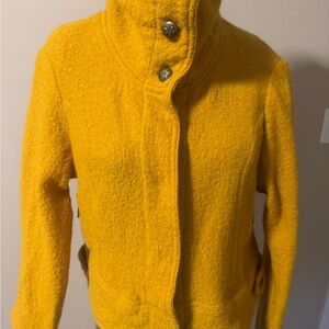 Women's Yellow Wool-Blend Pea Coat with High Collar
